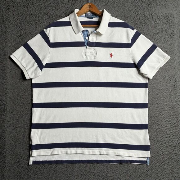 Polo Ralph Lauren Short Sleeve Rugby Shirt Mens 2XL Striped Y2K Custom Fit - Picture 1 of 9